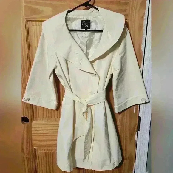 George Simonton Studio Womens Sz 6 Ivory Water Repellent Above Knee Button Coat - Picture 1 of 6
